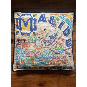 CATSTUDIO MALIBU 100% ORGANIC COTTON HAND EMBROIDERED THROW ACCENT PILLOW